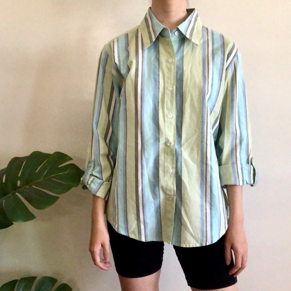 Striped green/blue White Stag button down shirt